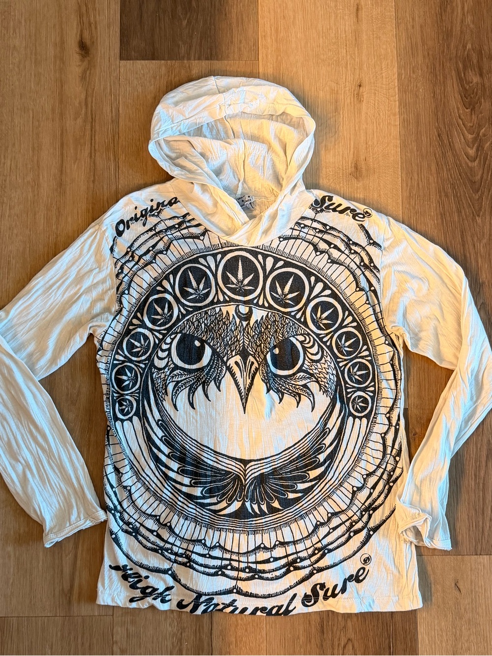 Sure Design M Lightweight Hoodie Shirt White Owl Cannabis Leaf Mandala Boho